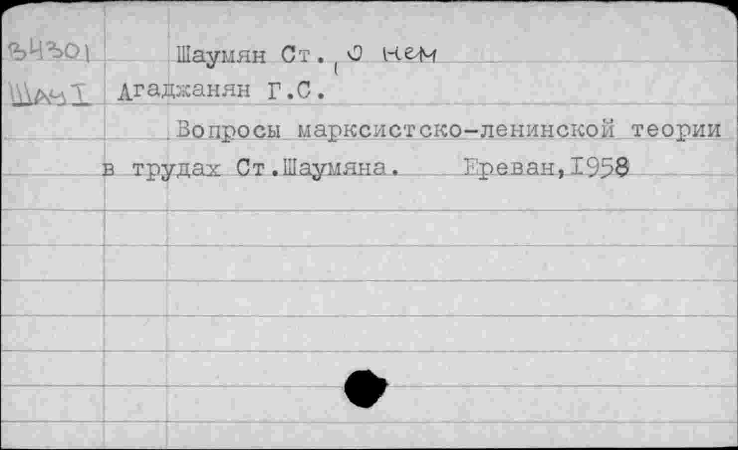 ﻿ЪЧ^>0| Шаумян Ст.(О нец Агаджанян Г.С.
.Вопросы марксистско-ленинской теории
в трудах Ст.Шаумяна^. Ереван, 1958